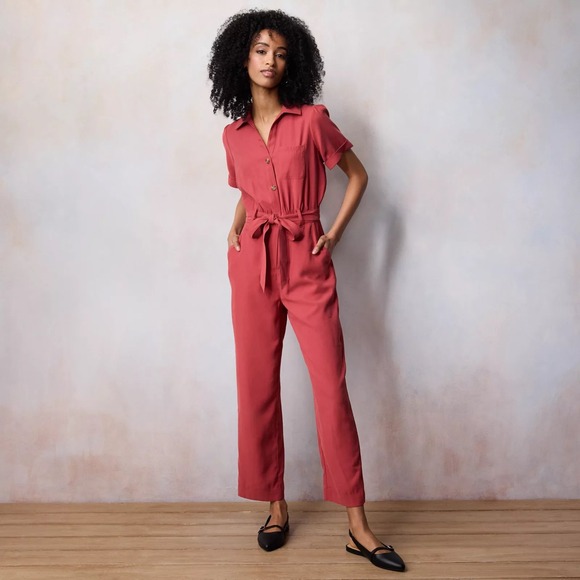 LC Lauren Conrad Pants - LC Lauren Conrad Short Sleeve Boilersuit Jumpsuit Berry Red XS NWT